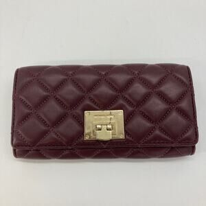 MICHAEL KROS, MAROON QUILTED LEATHER WOMENS LARGE WALLET
